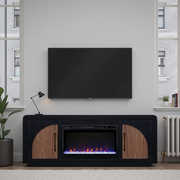 English Elm Eclipse 65-Inch Vintage-Style Fireplace Tv Stand For Tvs Up To 75" - Clove & Natural Walnut Finish B108P345180