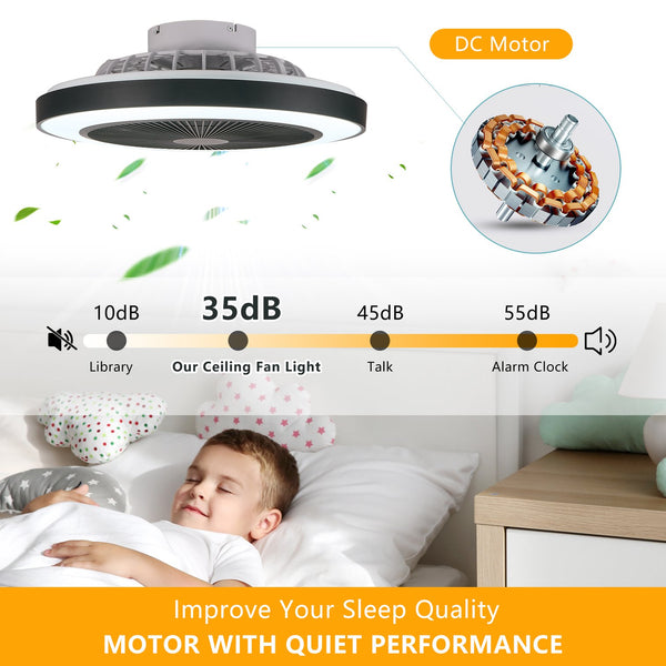 English Elm 19-inch Black Ceiling Fan Light with RGB LED, Dimmable Smart APP & Remote, Silent DC Motor, 6-Speed Reversible W2312P368712