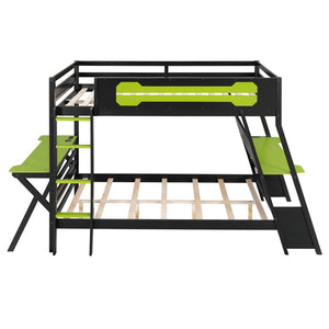 English Elm Full Size Gaming Bunk Bed with Dual Desks Usb Charging Ports and Pegboard Storage Green LT000274AAG