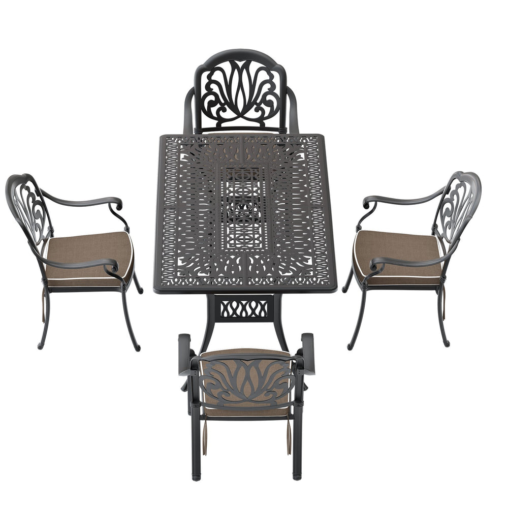 English Elm 5-Piece Elegant Cast Aluminum Patio Furniture Set With Brown Cushions For Outdoor Comfort & Style W1710S00085