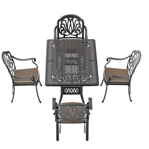 English Elm 5-Piece Elegant Cast Aluminum Patio Furniture Set With Brown Cushions For Outdoor Comfort & Style W1710S00085