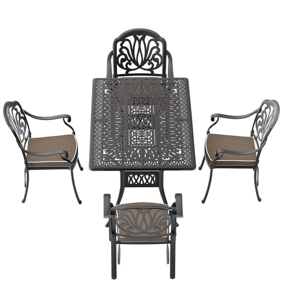 English Elm 5-Piece Elegant Cast Aluminum Patio Furniture Set With Brown Cushions For Outdoor Comfort & Style W1710S00085