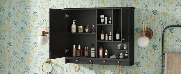 English Elm 36 Inch Wall Mounted Medicine Cabinet with HD Mirror, Adjustable Shelves, Towel Hooks, Modern Style Black N710P254924B