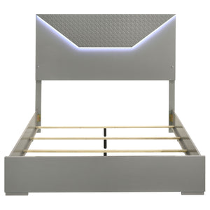 English Elm Pierce Grey High Gloss Queen Bed with Diamond Textured Panel and Touch LED Headboard, Modern Romantic Design B062S01369