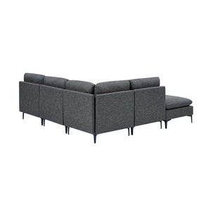 English Elm Linen Upholstered Sectional Sofa with Black Metal Legs Mid-century Modern Living Room Dark Gray B2748S00109