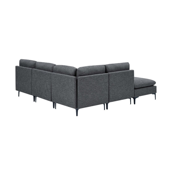 English Elm Linen Upholstered Sectional Sofa with Black Metal Legs Mid-century Modern Living Room Dark Gray B2748S00109