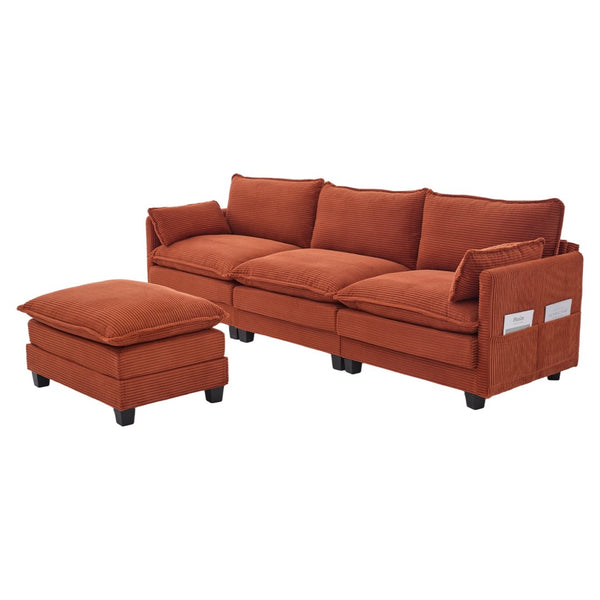 English Elm United We Win Modular Corduroy Sectional with Ottoman Low Profile Living Room Couch Orange W1568S00258