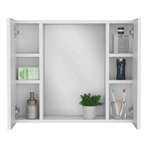 English Elm Artemisa Medicine Cabinet Double Door Mirror with 6 Shelves, Space-Saving White 20.1"x22.8" B20091821