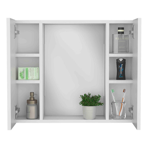 English Elm Artemisa Double-Door Medicine Cabinet with Mirror & Shelf, 6 Interior Shelves, Space-Saving White B07091821
