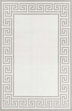 Unique Loom Outdoor Coastal Caye Machine Made Border Rug Ivory, Gray 5' 3" x 8' 0"