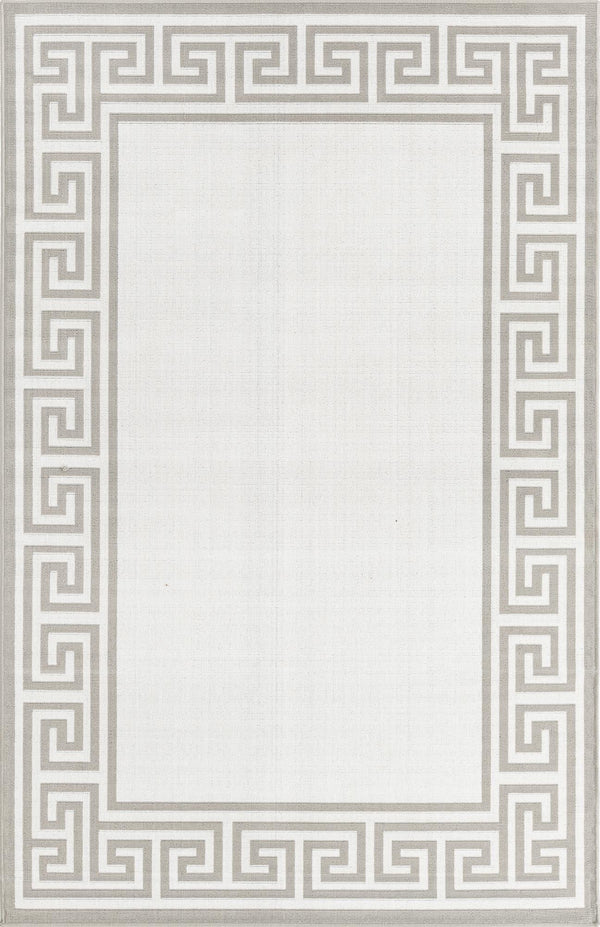 Unique Loom Outdoor Coastal Caye Machine Made Border Rug Ivory, Gray 5' 3" x 8' 0"
