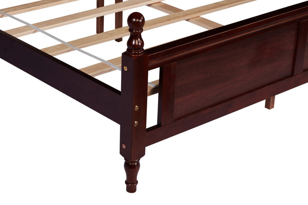 English Elm Queen Pine Wood Bed Upholstered Headboard Panel Footboard Classic Cherry Finish W504P181801