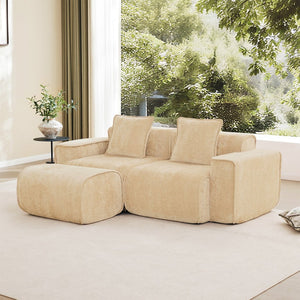 English Elm Streamlined Velvet Modular L-shape Sectional Sofa with Cloud Foam and French Piping Light Camel W3041S00350