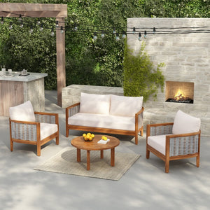 English Elm Outdoor Acacia Tub Sofa Set with Woven Rope Panels Deep Seating Patio Collection N780P24585960G