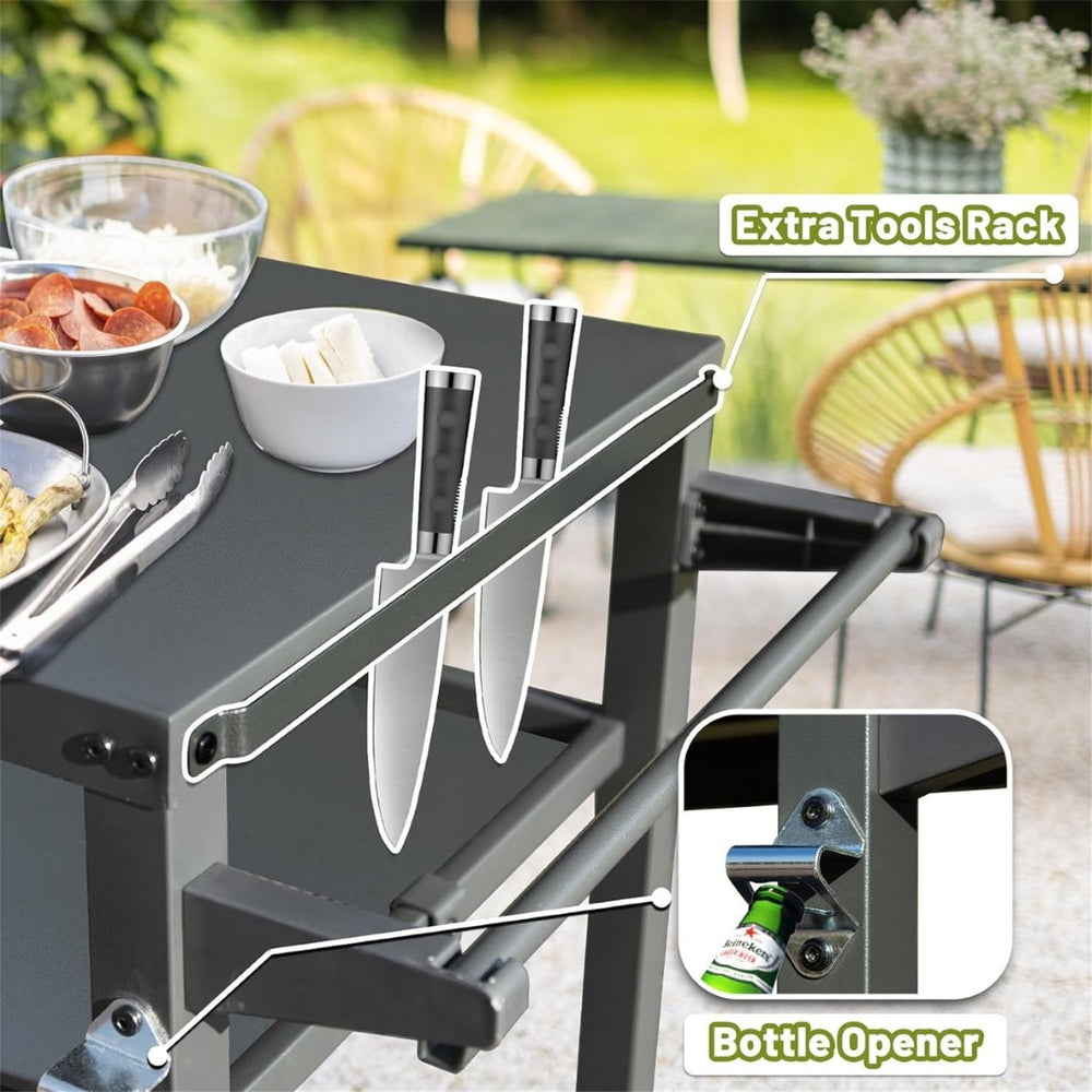 English Elm 3-shelf Outdoor Grill Cart with Locking Wheels Powder-coated Metal Bbq Prep Station W1859P191827