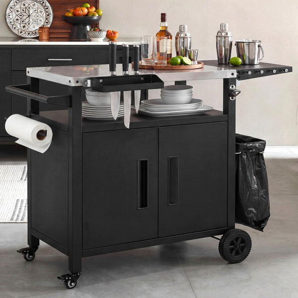 English Elm K&k Outdoor Bbq Station Stainless Steel Top Foldable Side Table Locking Wheels N707P379802B