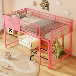 English Elm Twin House Shaped Metal Bed Frame for Kids with Full Guardrails and Low Floor Design W3752P458302