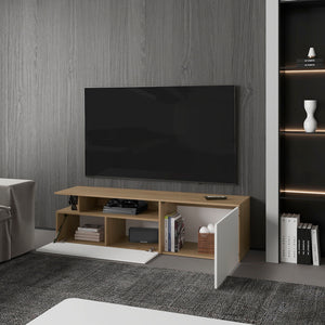 English Elm Summerfield TV Stand White & Light Oak – 68.9" Engineered Wood Media Console with Open Shelves, Cable Management and Concealed Storage for Living Room Decor B092P254746