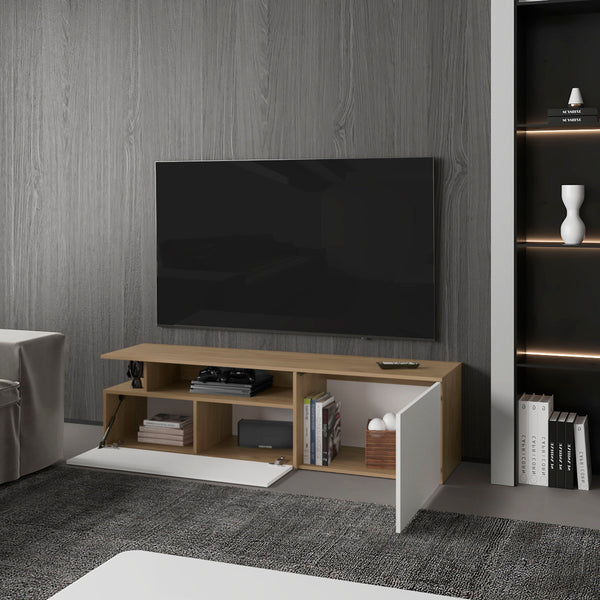 English Elm Summerfield TV Stand White & Light Oak – 68.9" Engineered Wood Media Console with Open Shelves, Cable Management and Concealed Storage for Living Room Decor B092P254746