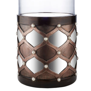 English Elm 31" Tall Hurricane Candleholder with Arabesque Mirrored Tiles and Pearl Espresso Column B072116553