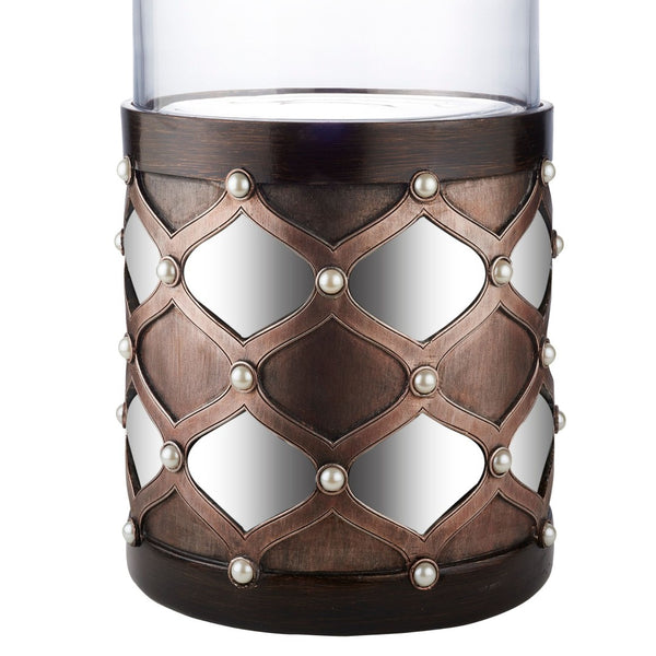 English Elm 31" Tall Hurricane Candleholder with Arabesque Mirrored Tiles and Pearl Espresso Column B072116553