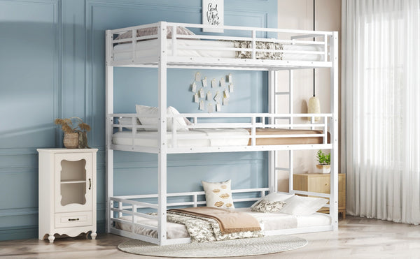 English Elm Twin Metal Triple Bunk Bed With Safety Guardrails, Heavy-Duty Space-Saving Design For Kids & Dorms W1580S00164-GIGA