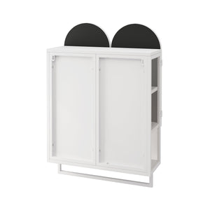 English Elm 23.62" Modern Double-Arched Mirror Cabinet with Tempered Glass, Metal Frame, Shelf & Towel Rack Storage White W757P314591