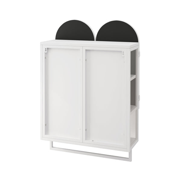 English Elm 23.62" Modern Double-Arched Mirror Cabinet with Tempered Glass, Metal Frame, Shelf & Towel Rack Storage White W757P314591