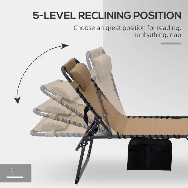 English Elm Outsunny 2 Piece Folding Chaise Lounge Set With 5-Level Recline, Headrest & Face Hole For Comfort W2225P174362-GIGA
