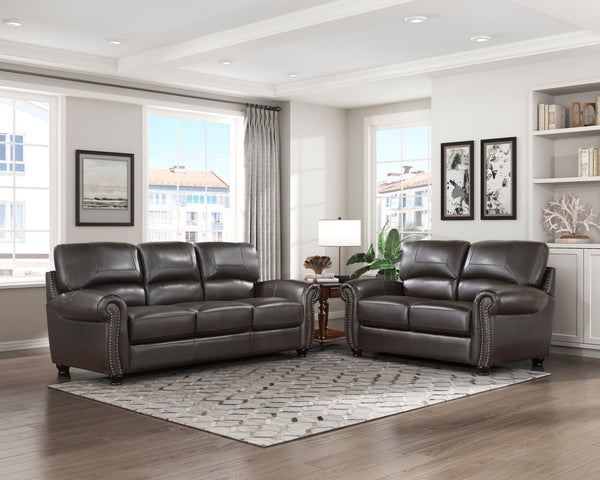 English Elm Traditional Top-grain Leather Sofa Set with Nailhead Trim and Pocket Coil Cushions B011S01042