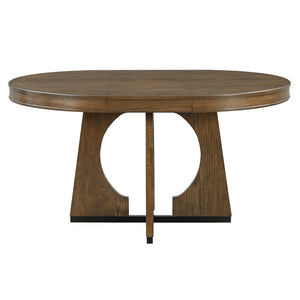 English Elm TREXM Retro Extendable Dining Set for 4 with 16" Leaf, Upholstered Chairs, Mid-Century Geometric Flair Walnut ST000131AAP