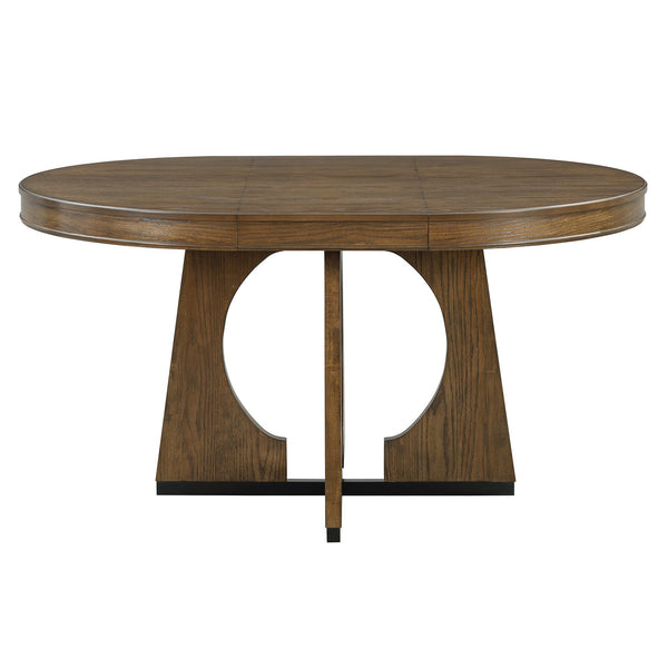 English Elm TREXM Retro Extendable Dining Set for 4 with 16" Leaf, Upholstered Chairs, Mid-Century Geometric Flair Walnut ST000131AAP