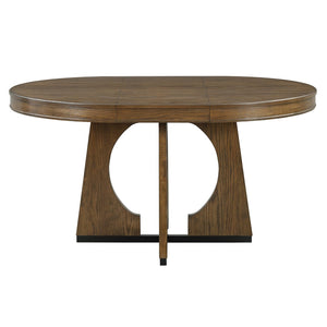 English Elm Trexm Extendable Round Dining Set Oak Veneer Sculptural Base Seats Four to Six Walnut ST000131AAP-2026
