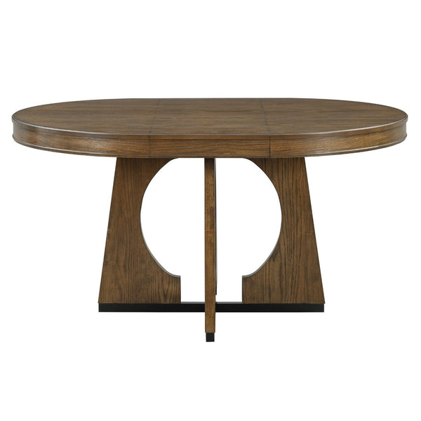 English Elm Trexm Extendable Round Dining Set Oak Veneer Sculptural Base Seats Four to Six Walnut ST000131AAP-2026