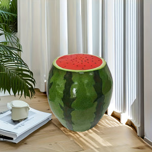 English Elm Watermelon Resin Stool Sculpted Slice Design for Patio Garden or Indoor Decor W5709P496312