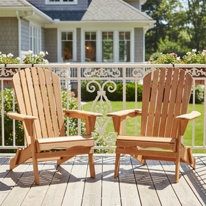 English Elm Outdoor Solid Hemlock Adirondack Chair Set Two Foldable Slatted Patio Seats W2640P400927