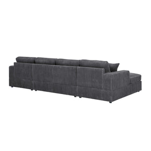English Elm 3 Corduroy Double-Chaise Sectional Sofa with Removable Covers, Foam Cushions & Minimalist Design Gray B343S00007