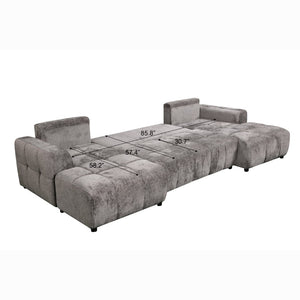 English Elm Oversized Sectional Sleeper Sofa with Pull Out Bed Dual Storage Chaise Four Pillows Light Grey W1417S00226