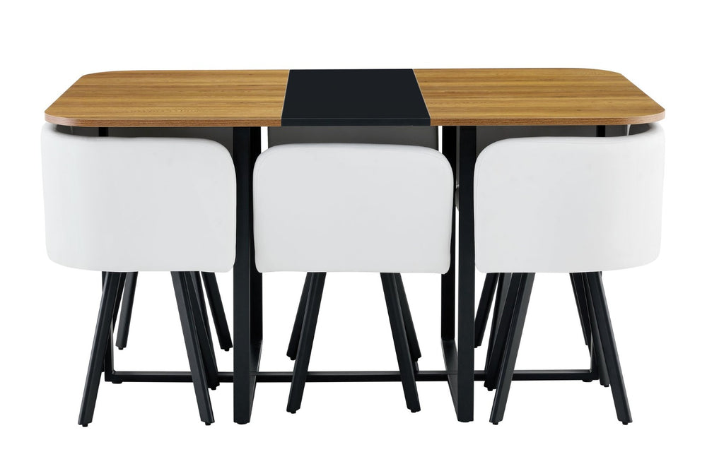 English Elm 7-piece Modern Dining Set Suede Upholstered Chairs Wood Grain Melamine Table Black,White,Wood W3875S00107