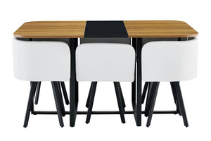 English Elm 7-piece Modern Dining Set Suede Upholstered Chairs Wood Grain Melamine Table Black,White,Wood W3875S00107