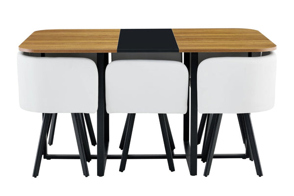 English Elm 7-piece Modern Dining Set Suede Upholstered Chairs Wood Grain Melamine Table Black,White,Wood W3875S00107