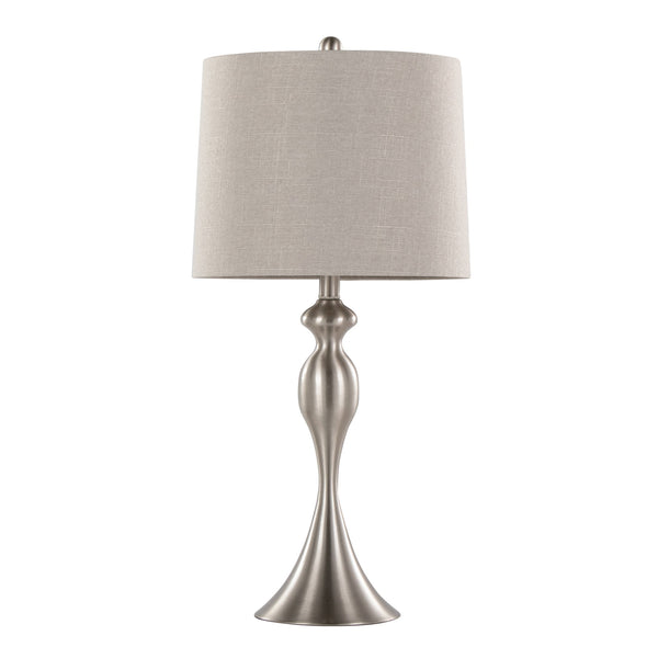 English Elm Ashland 27" Contemporary Metal Table Lamp Set of 2 – Brushed Nickel, Grey Linen Shade, Laser-Cut Trim B202P224085