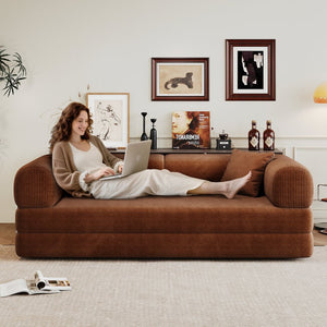 English Elm 78.8" Compression Sofa Convertible Floor Bed with Corduroy Fabric, No-Assembly Modular Futon, Supportive Backrest and Armrests Brown W2824P373434