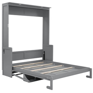 English Elm Queen Murphy Bed with Desk, Built-In LED Lights, USB Charging Ports & Space-Saving Modern Design Gray N7500004014E