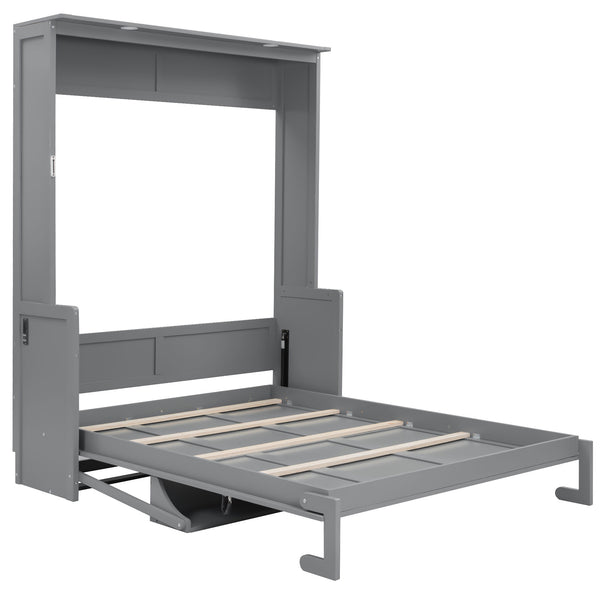 English Elm Queen Murphy Bed with Desk, Built-In LED Lights, USB Charging Ports & Space-Saving Modern Design Gray N7500004014E