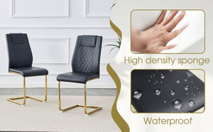 English Elm Table Set - Modern 7-Piece Dining Set With Transparent Tempered Glass Top & 6 Black Pu Chairs, Gold Legs W1151S02589-GIGA