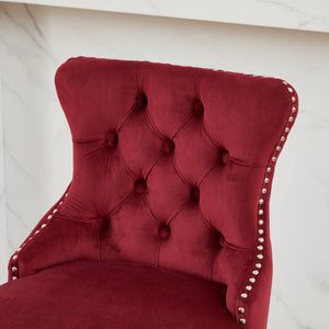 English Elm Swivel Velvet Barstools with Supportive Curved Back, Thick Foam & Spring Seat, 360° Rotation, Sturdy Wooden Frame WINE RED W1143P369088