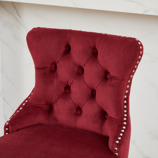 English Elm Swivel Velvet Barstools with Supportive Curved Back, Thick Foam & Spring Seat, 360° Rotation, Sturdy Wooden Frame WINE RED W1143P369088