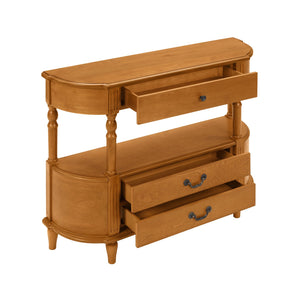 English Elm Retro Curved Wood Console Table with 3 Drawers, Mid-Century Entry Sofa Table with Shelf, Sturdy Pine Legs and High Weight Capacity Brown W1202P303776