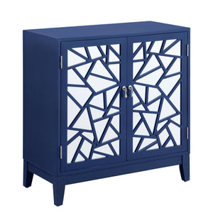 English Elm Einstein Blue Finish Console Cabinet with Mirrored Doors, 2-Door Storage, KD Legs, 70lb Top Capacity B2726P272318